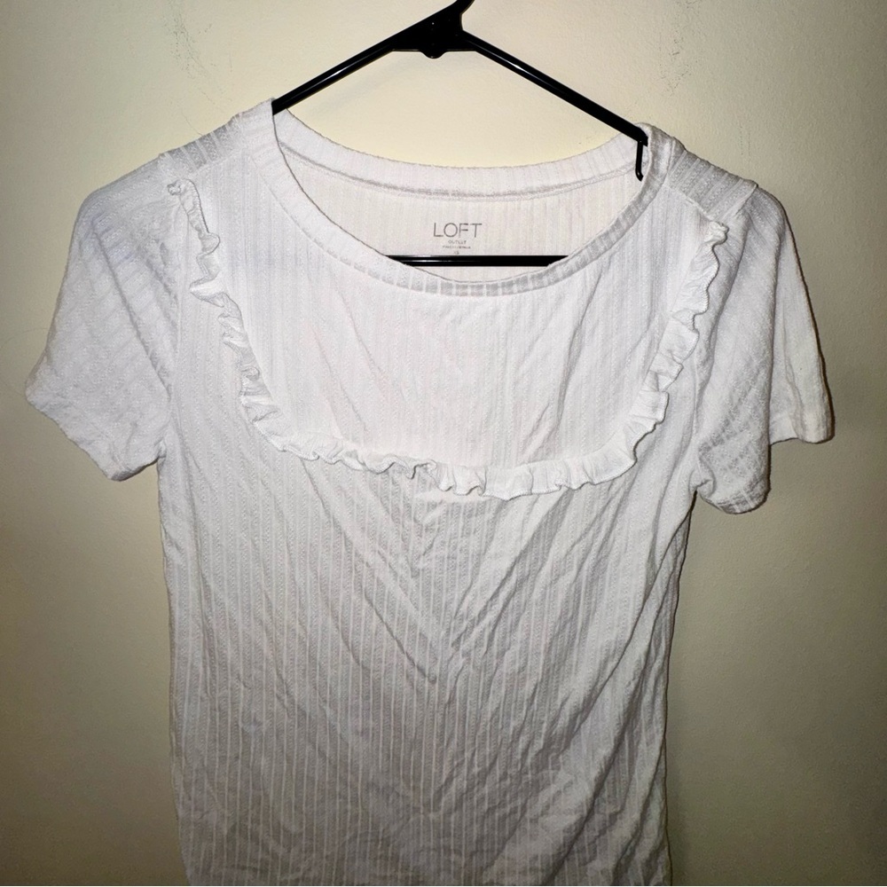 LOFT White Short Sleeve Ruffle Tee - Picture 2 of 8